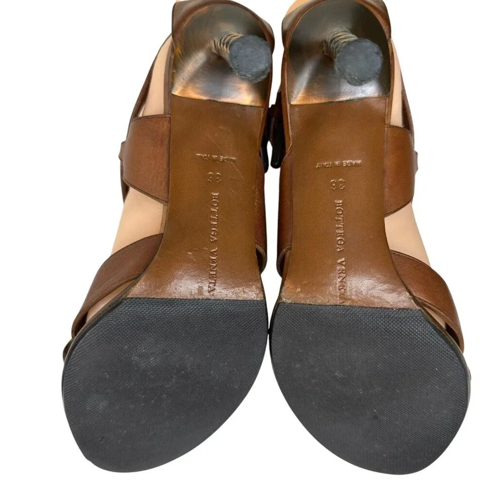 Bottega Veneta Leather Strappy Sandals Brown Size US 5.5 EU 36 High Heel Copper - Picture 8 of 15
